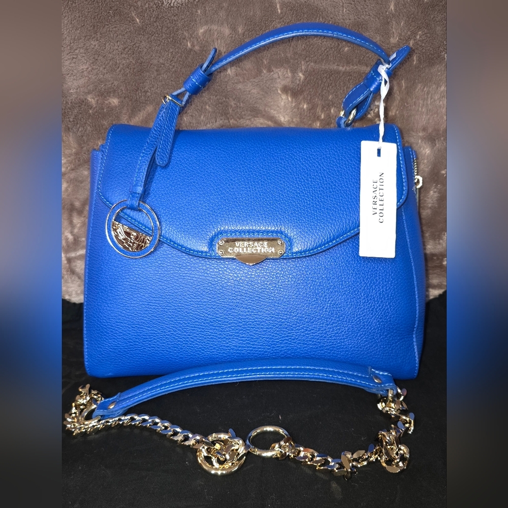 New & Unused Versace Collection Royal Blue Top Handle Bag